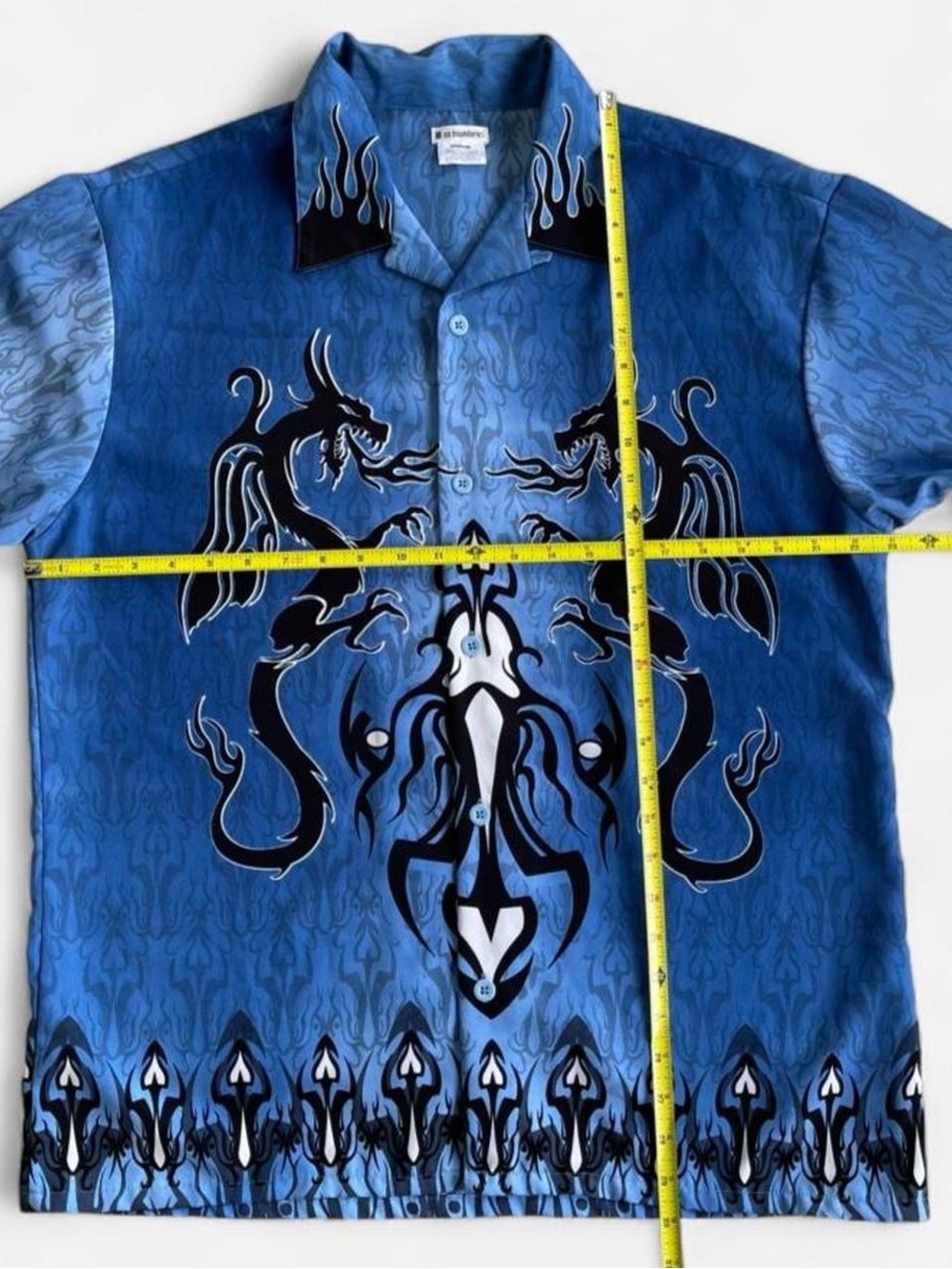 No Boundaries Y2K Blue & Black Dragon Button-up Shirt M - Picture 4 of 6